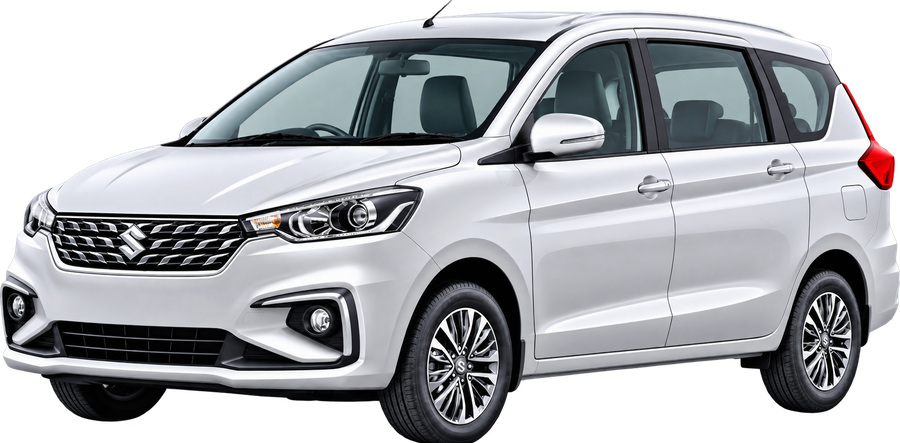 White Maruti Suzuki Ertiga ready for your trip